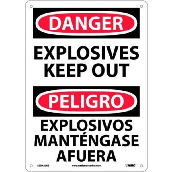 National Marker Co Bilingual Plastic Sign - Danger Explosives Keep Out ESD436RB